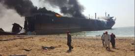 Fire after explosion in a ship