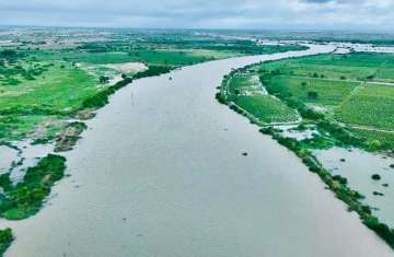 A view of old course of Hakro River after the monsoon 2024 rains in Sindh 